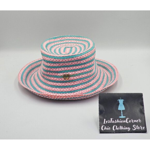 Eric Javits Women's Pink Teal Striped UPF 50+ Packable Squishee Bucket Hat 2701 - Picture 11 of 16